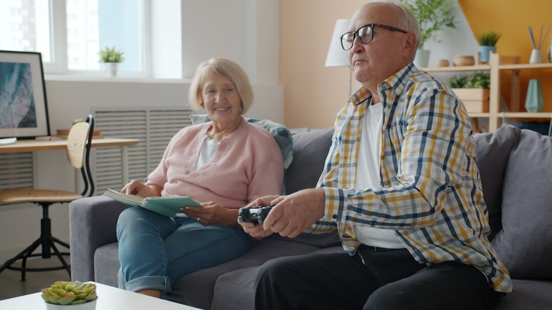 elderly couple in cozy home