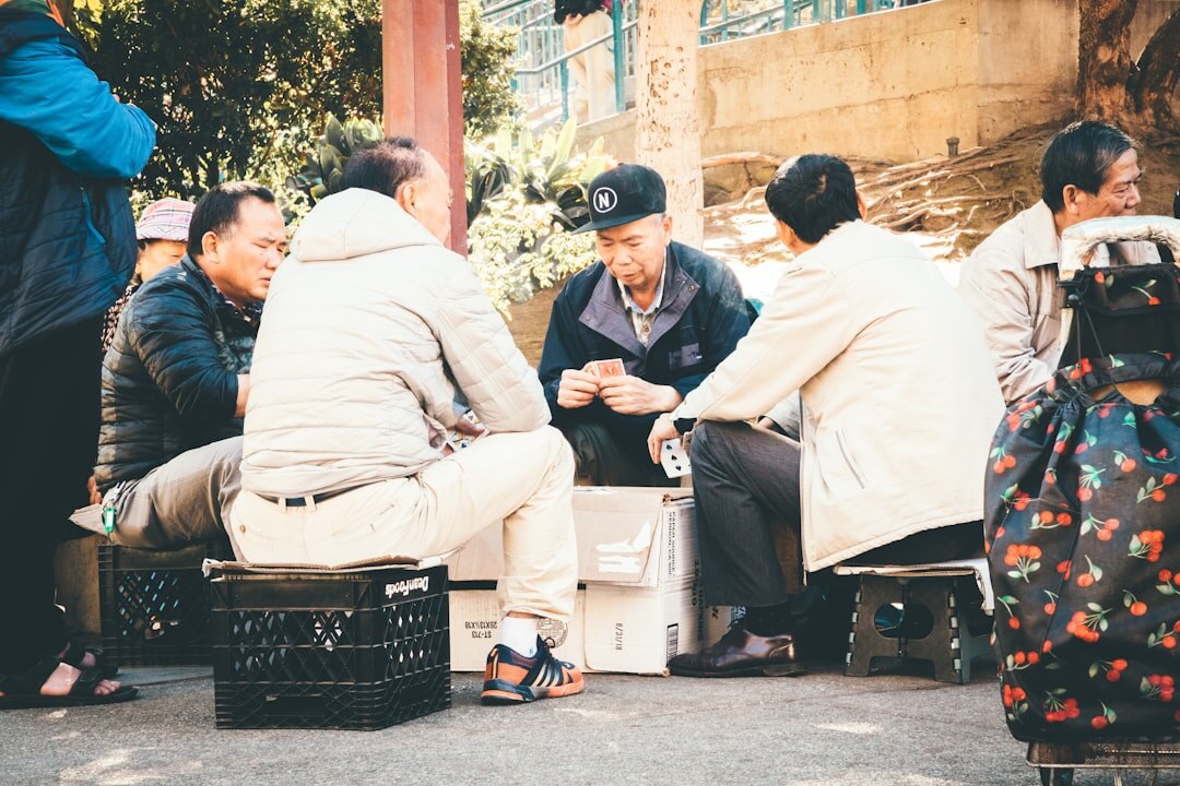 elderly people chatting in garden